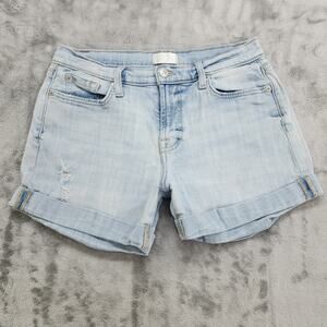 7 For All Mankind Shorts Womens 28 Blue Mid Roll Broken Twill Coco Prive Stretch